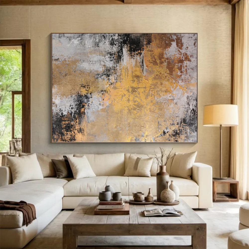 “Gilded Grunge” - Abstract Acrylic with Gold, Gray, Black Textures CT0014