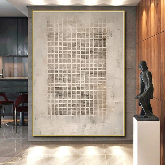 “Neutral Grid” - Abstract Work with Beige, Gray CT0091