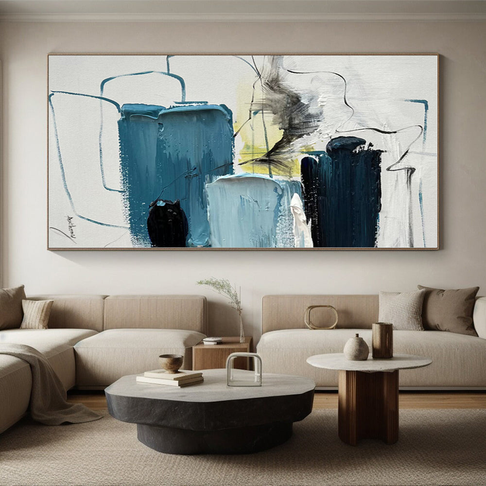 “Blue - Gray Abstract Composition” - Abstract Expressionist Art CT0484