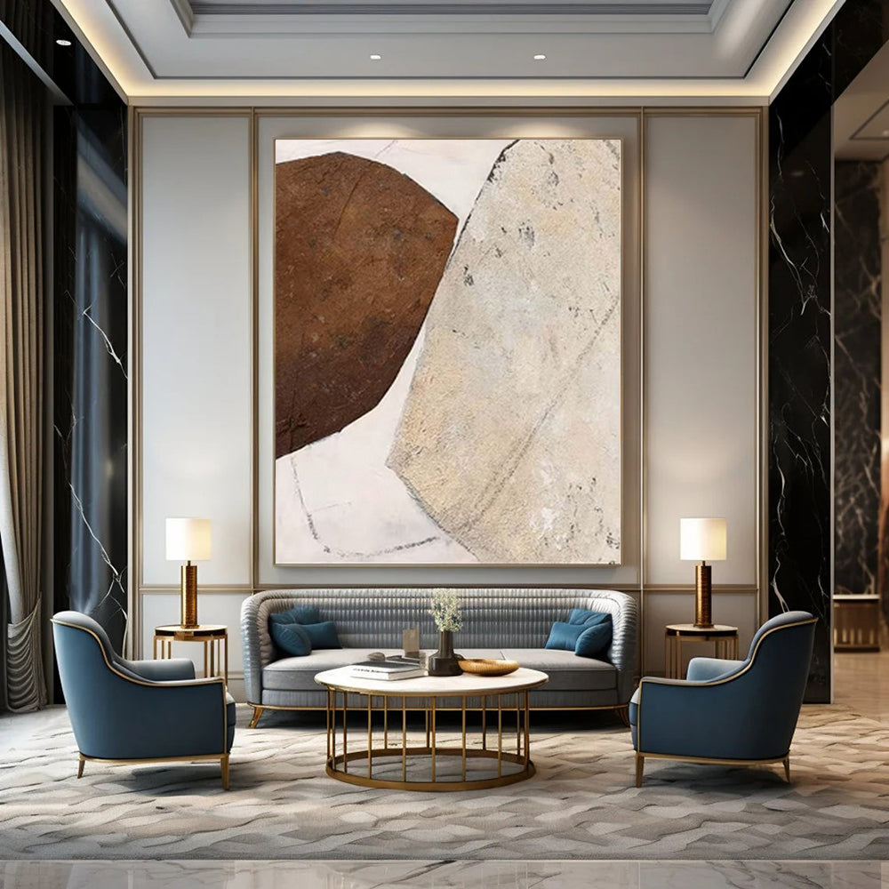 “Brown and Beige Textured Shapes” Mixed - Media Art CT0171
