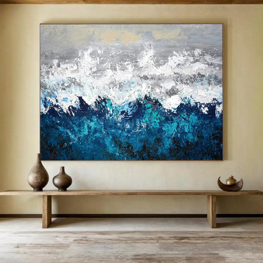 “Crashing Wave Energy” - Blues, whites, grays; textured, abstract ocean waves CT1601
