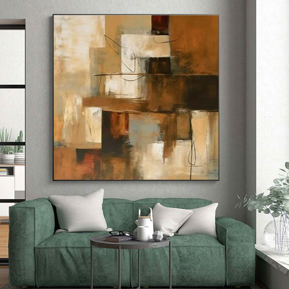 “Brown - Beige Geometric Overlaps”,Constructivist Abstract Art CT0600