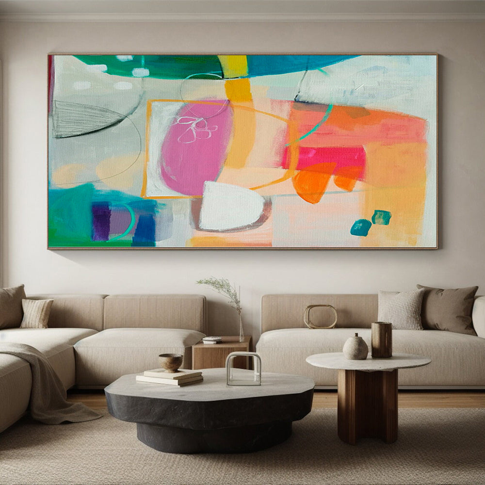 “Colorful Abstract Forms” - Abstract Painting with Orange, Pink, Blue, Green CT0093
