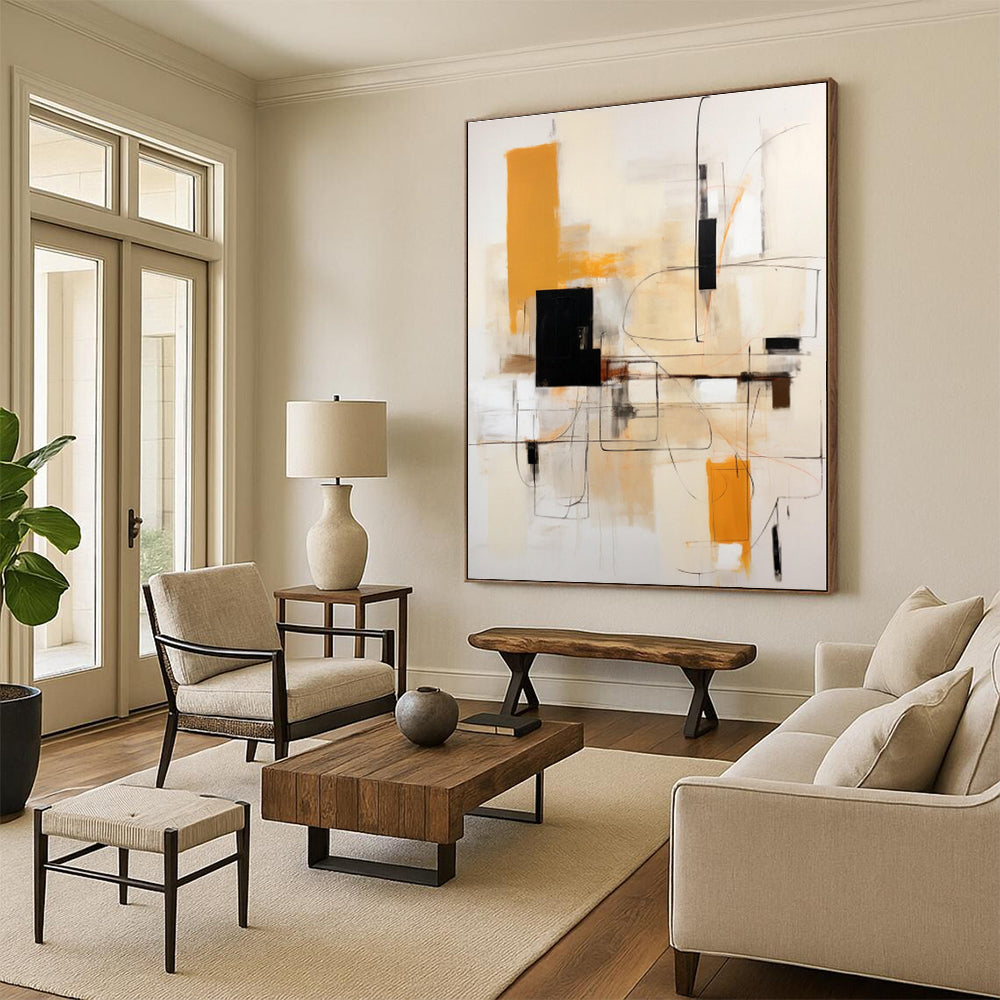 “Orange - Black Abstract Geometry” - Abstract Geometric Painting CT0404