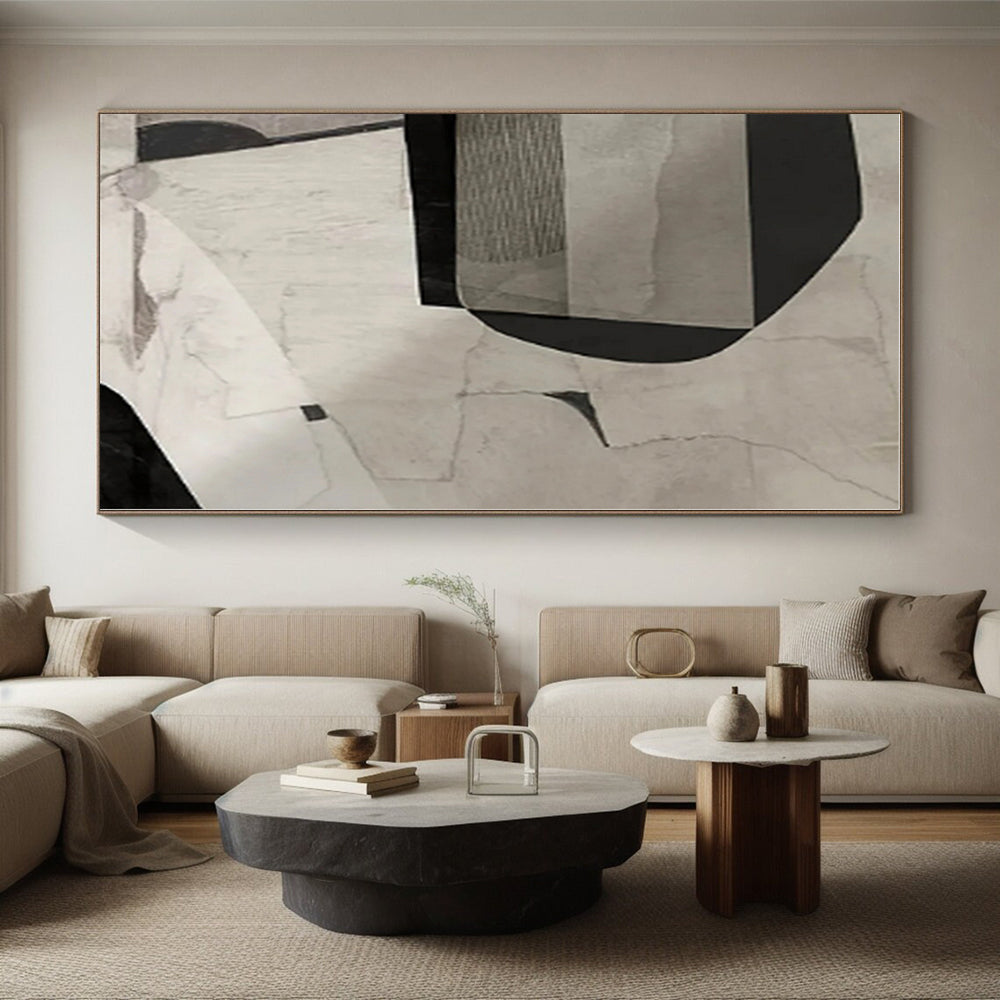 “Grey - Black Geometric Collage”,Abstract Mixed - Media Art CT0558