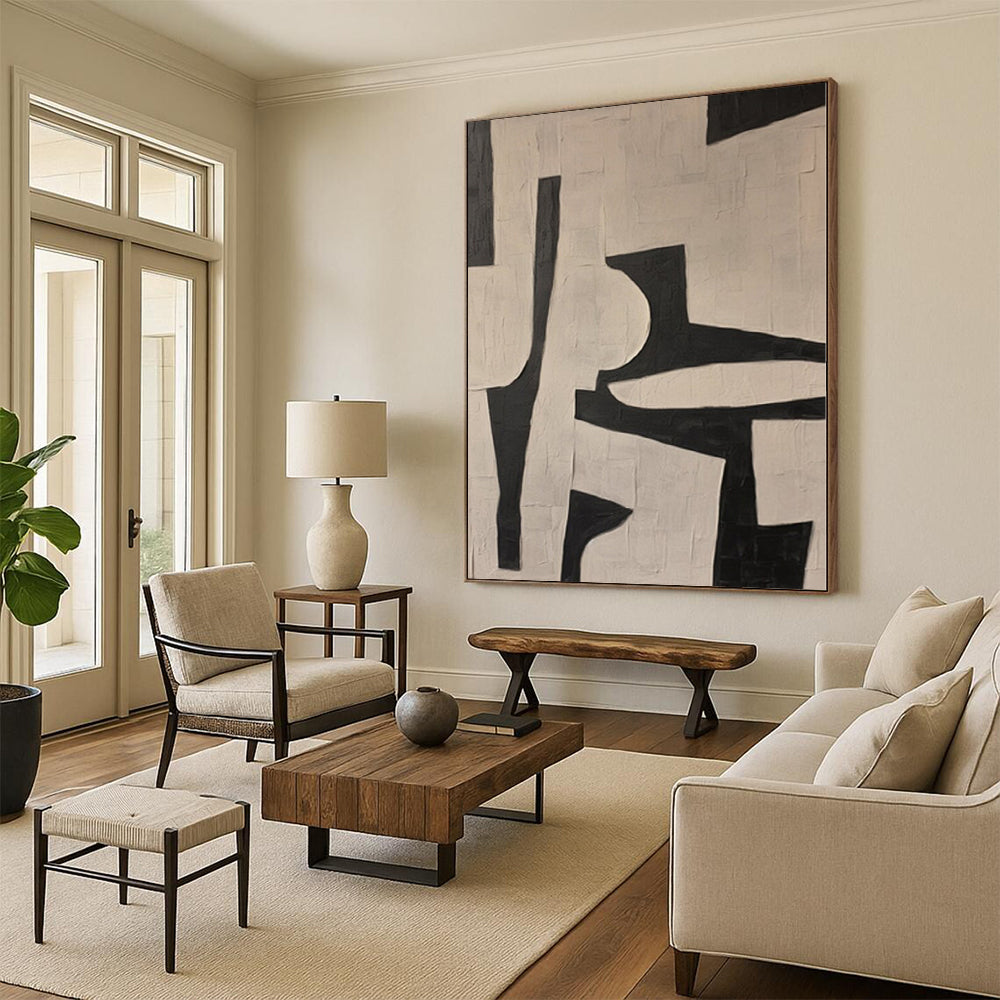 “Black & White Geometry” - Abstract Art with Bold Black, White Shapes CT0098