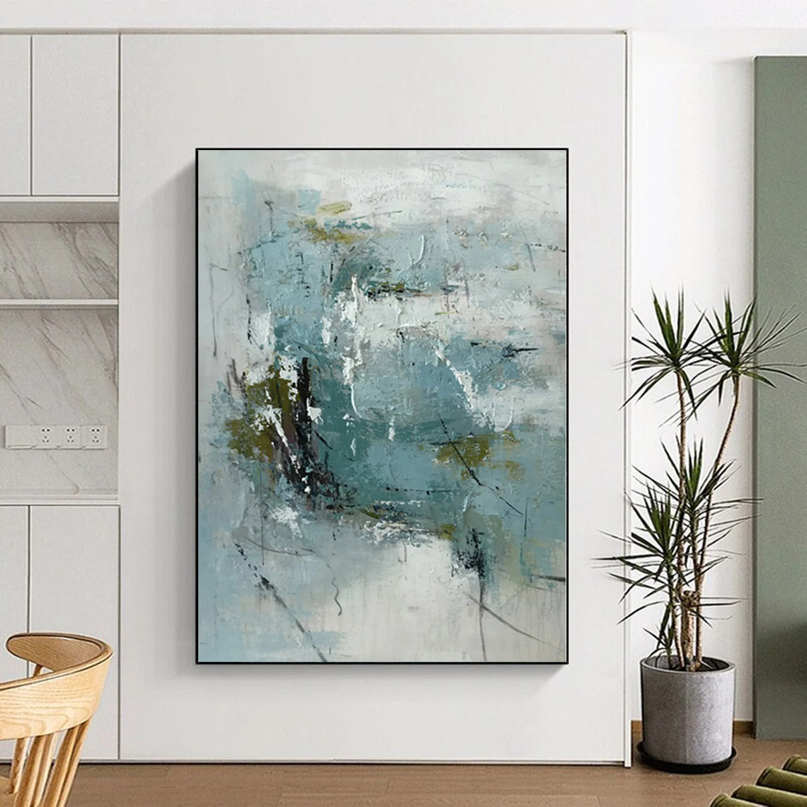 “Blue and Green Abstract with Dark Accents”,Nature - Inspired Abstract Painting CT0368