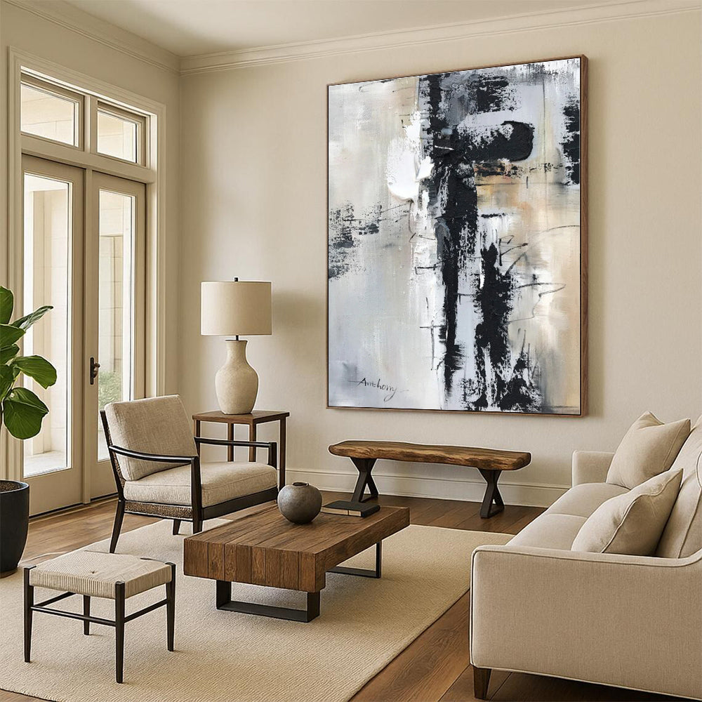 “Gray - Black - White Textured Abstraction” - Abstract Expressionist Art CT0501