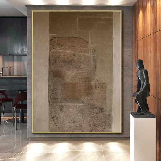 “Brown and Beige Textured Shapes”,Abstract Minimalist Mixed - Media Painting CT0520