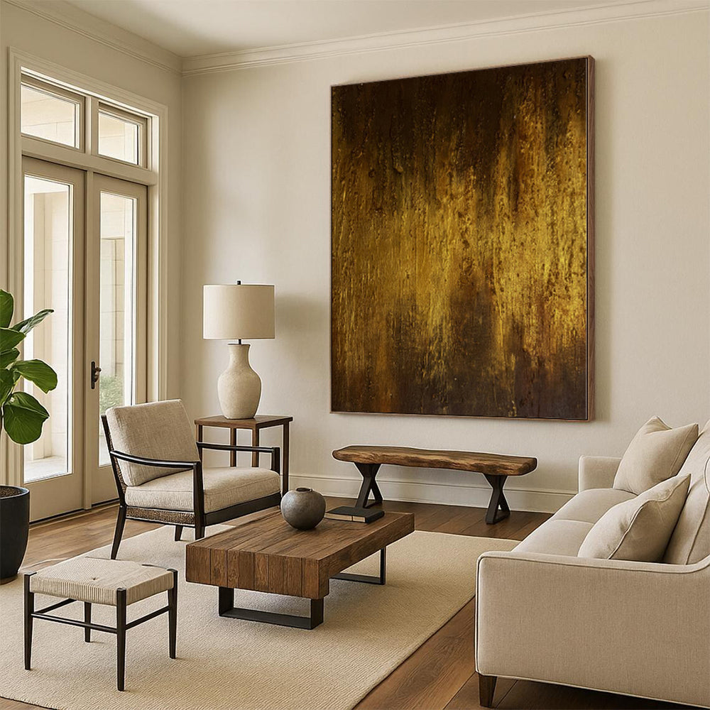 “Golden Rustic Abstraction” - Abstract Painting with Brown, Gold Textures CT0032