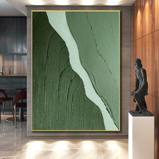 “Green - White Textured River”,Impasto Abstract Art CT0650
