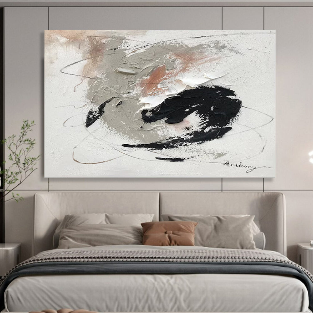 “Gray - Black - White Swirl” - Gray, black, white; swirling brush strokes and textures CT1564