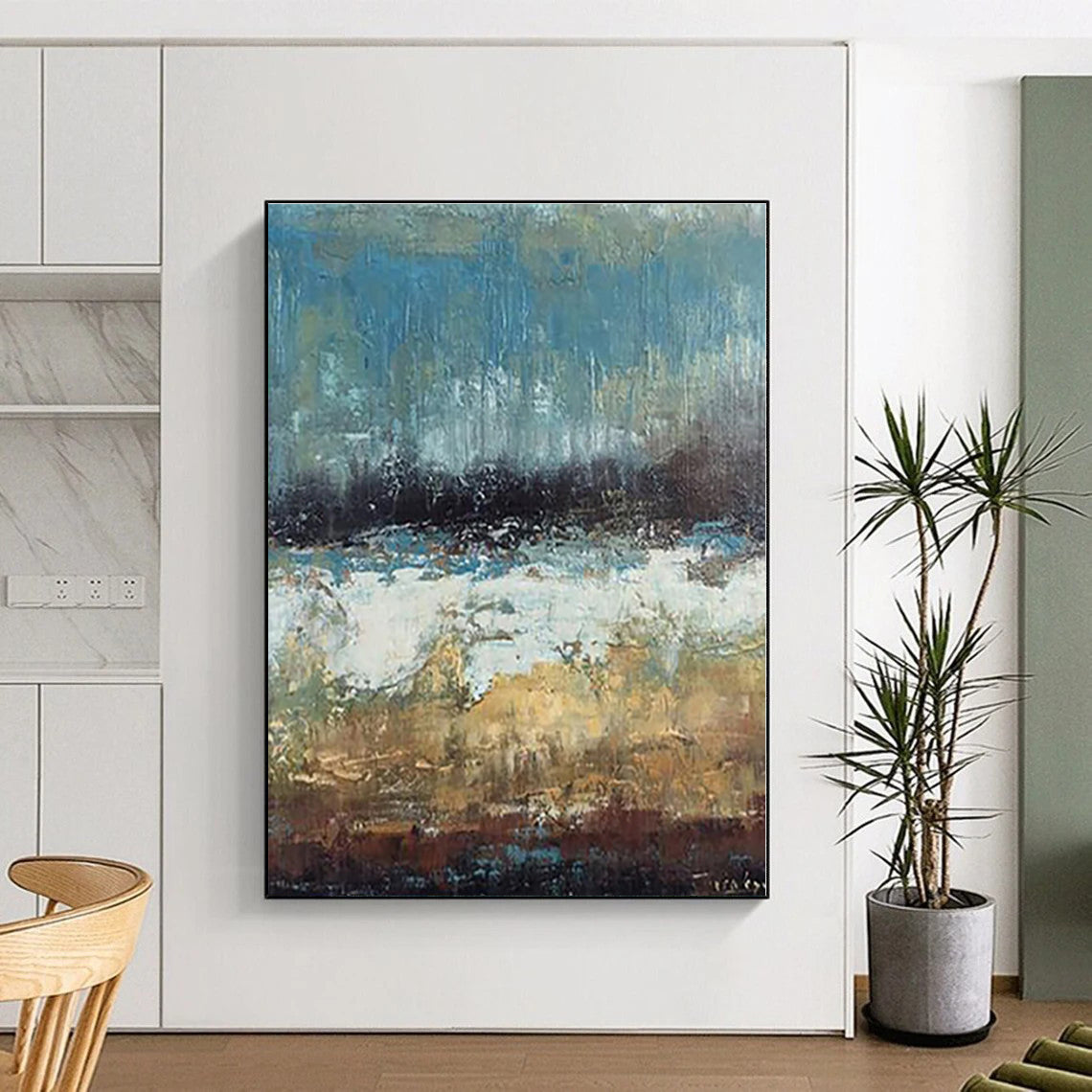 “Blue - Brown Abstract Landscape” - Abstract Impressionistic Art CT0420