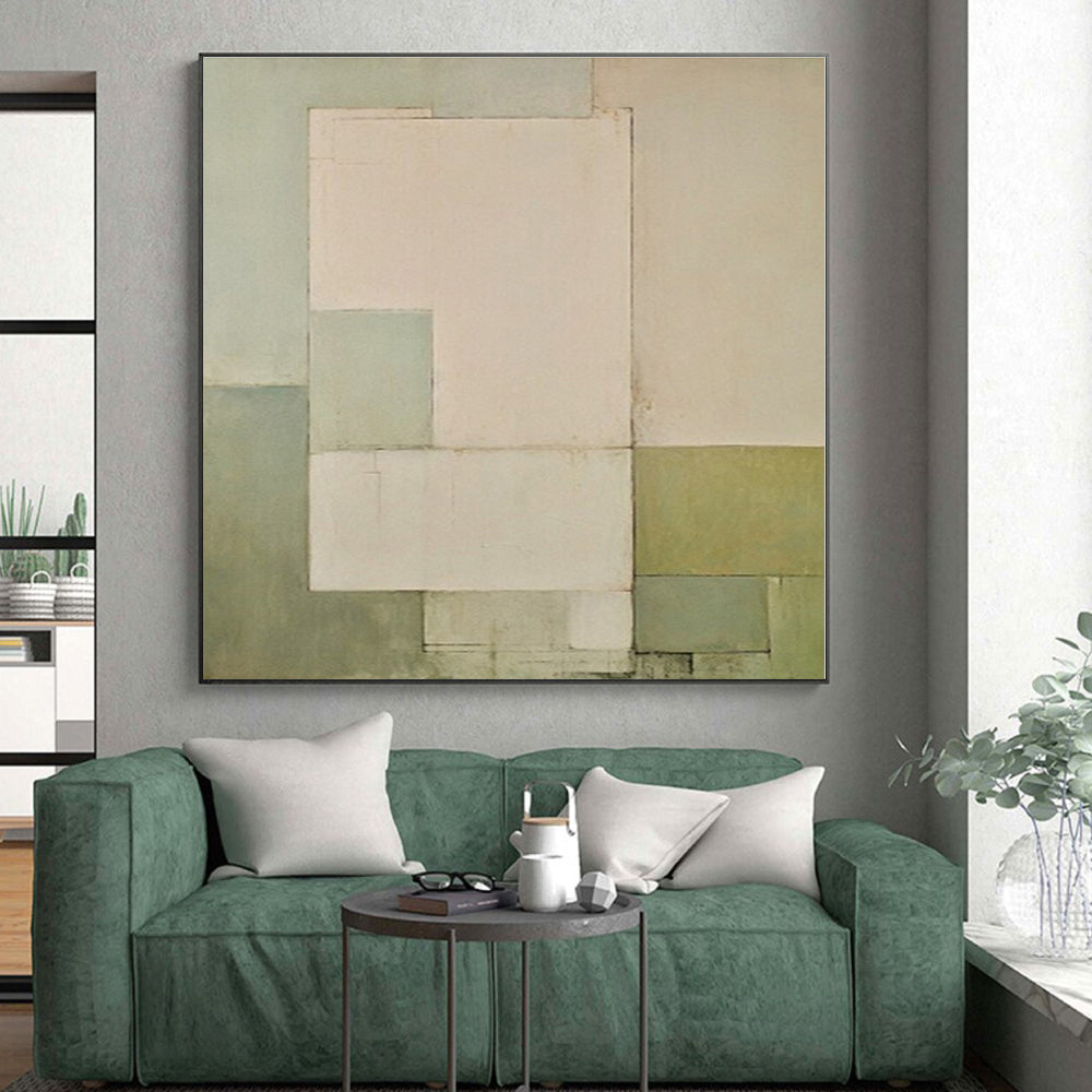 “Pale Green - Beige Geometric Simplicity” - Abstract Minimal Art CT0399