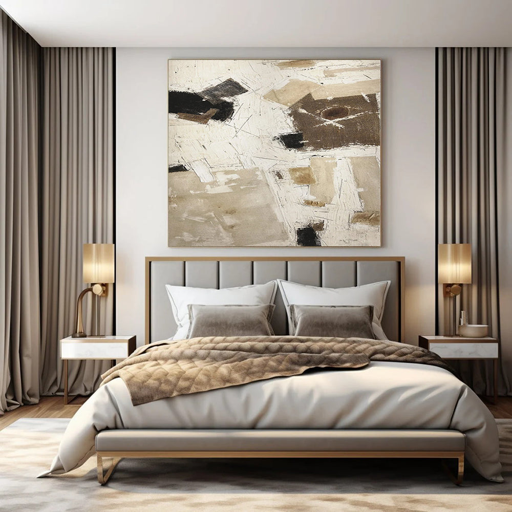 “Beige - Black Abstract Collage” Abstract Mixed - Media Creation CT0128