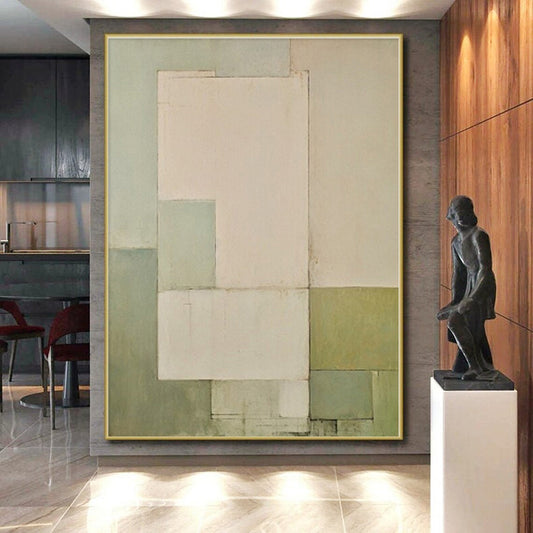 “Pale Green - Beige Geometric Simplicity” - Abstract Minimal Art CT0399
