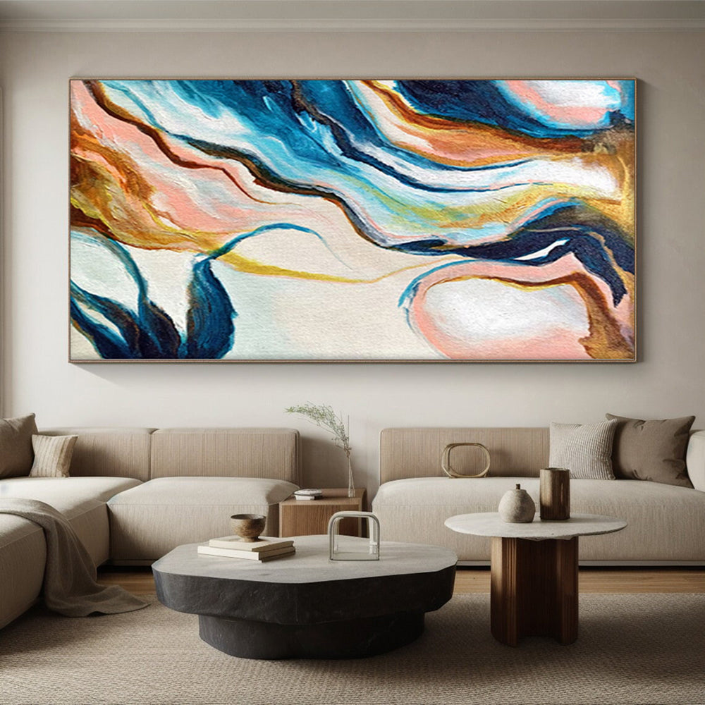 “Colorful Marble Flow” - Abstract Art with Blue, Pink, Yellow, Brown Swirls CT0033
