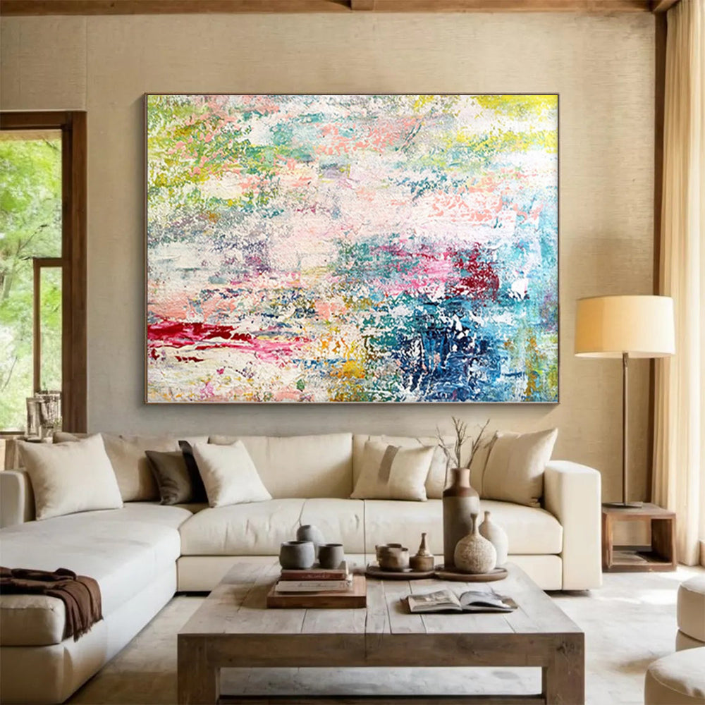 “Pastel Paradise” - Abstract Painting with Pink, Green, Blue, Yellow, White CT0042