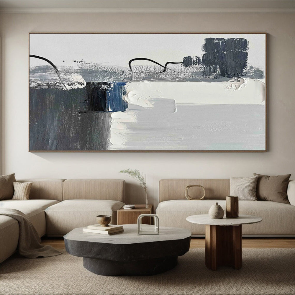 “Gray - Blue Abstract Composition” - Abstract Expressionist Art CT0491