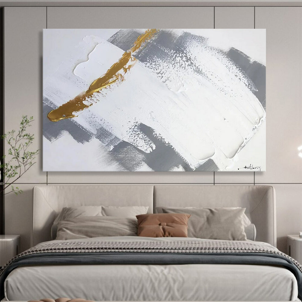 “Gilded Crossover” - White, gray, gold; thick gold streak across textured gray - white CT1568