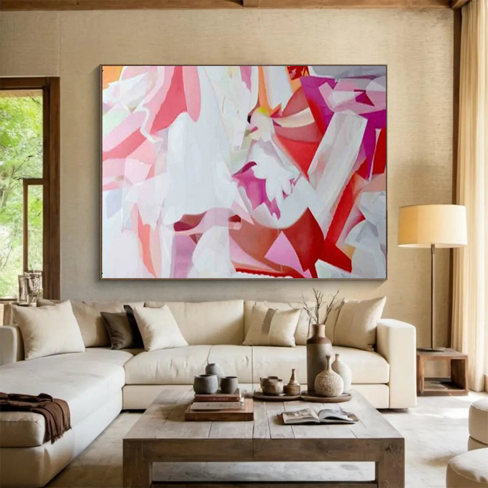 “Pink - White Geometric Fusion” - Pink, white, red, purple; interlaced geometric shapes CT1585