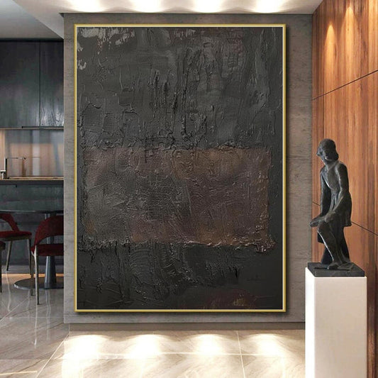 “Dark Textured Rectangle” - Abstract Painting with Deep Browns, Blacks CT0103