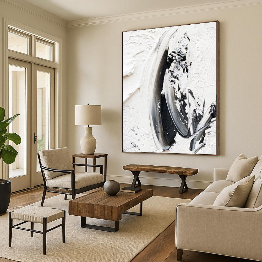 “Black - White Textured Strokes” Impasto Acrylic Art CT0242