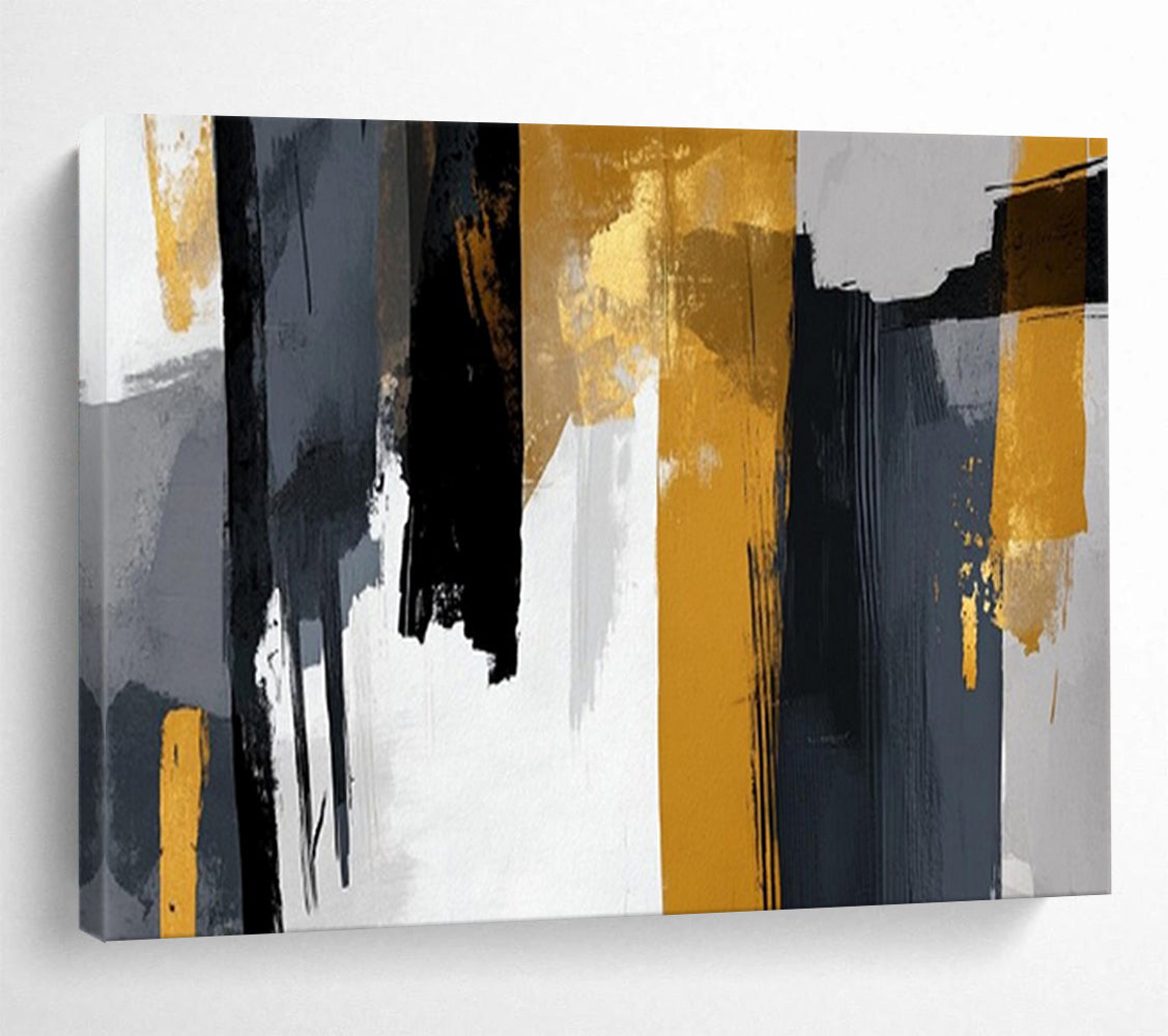 “Gray - Gold Vertical Strokes” – Abstract Acrylic Painting CT1719