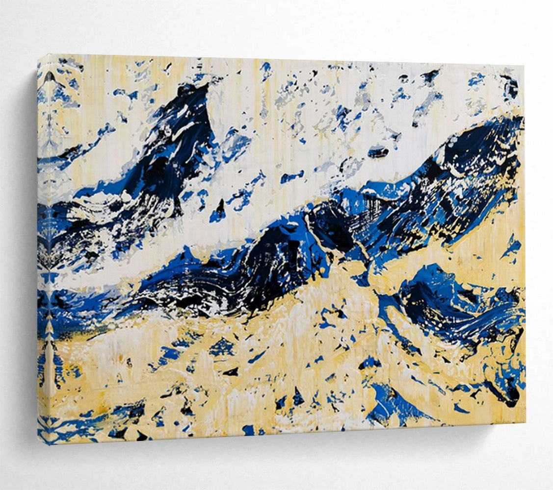 “Blue and Gold Abstract Peaks” – Expressionistic Landscape Acrylic Painting CT1751