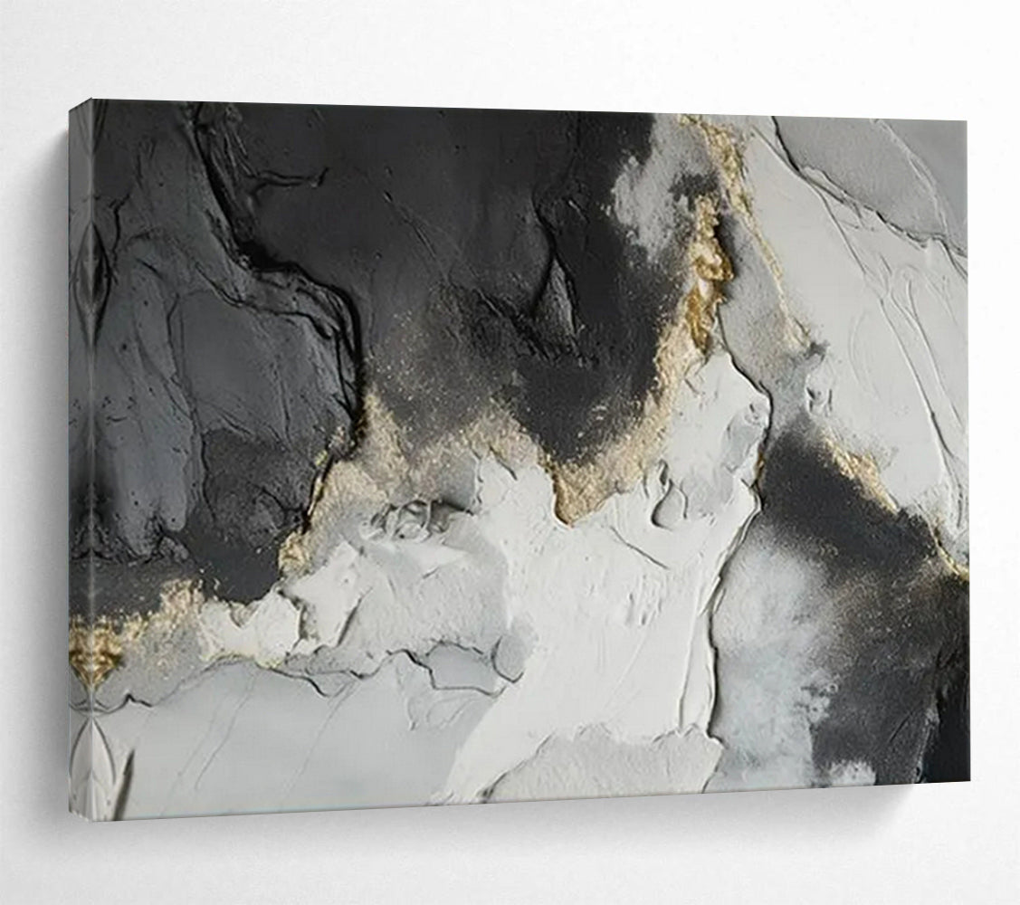 “Black & Gold Rockscape” - Black, gray, gold; textured, rocky surface with gold accents CT1580