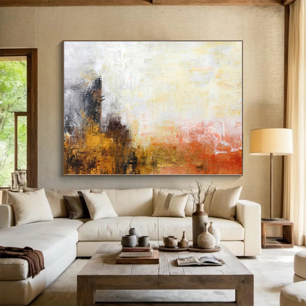 “Sunset Abstraction” - Abstract Painting with Yellow, Orange, Gray, Brown CT0066