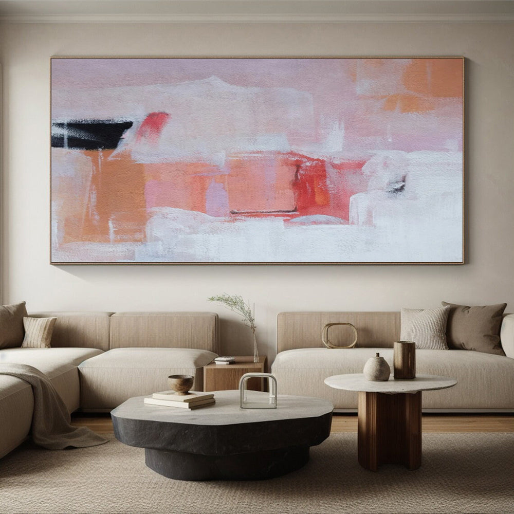 “Pink - Orange - White Abstract Forms” Impressionistic Acrylic Art CT0221