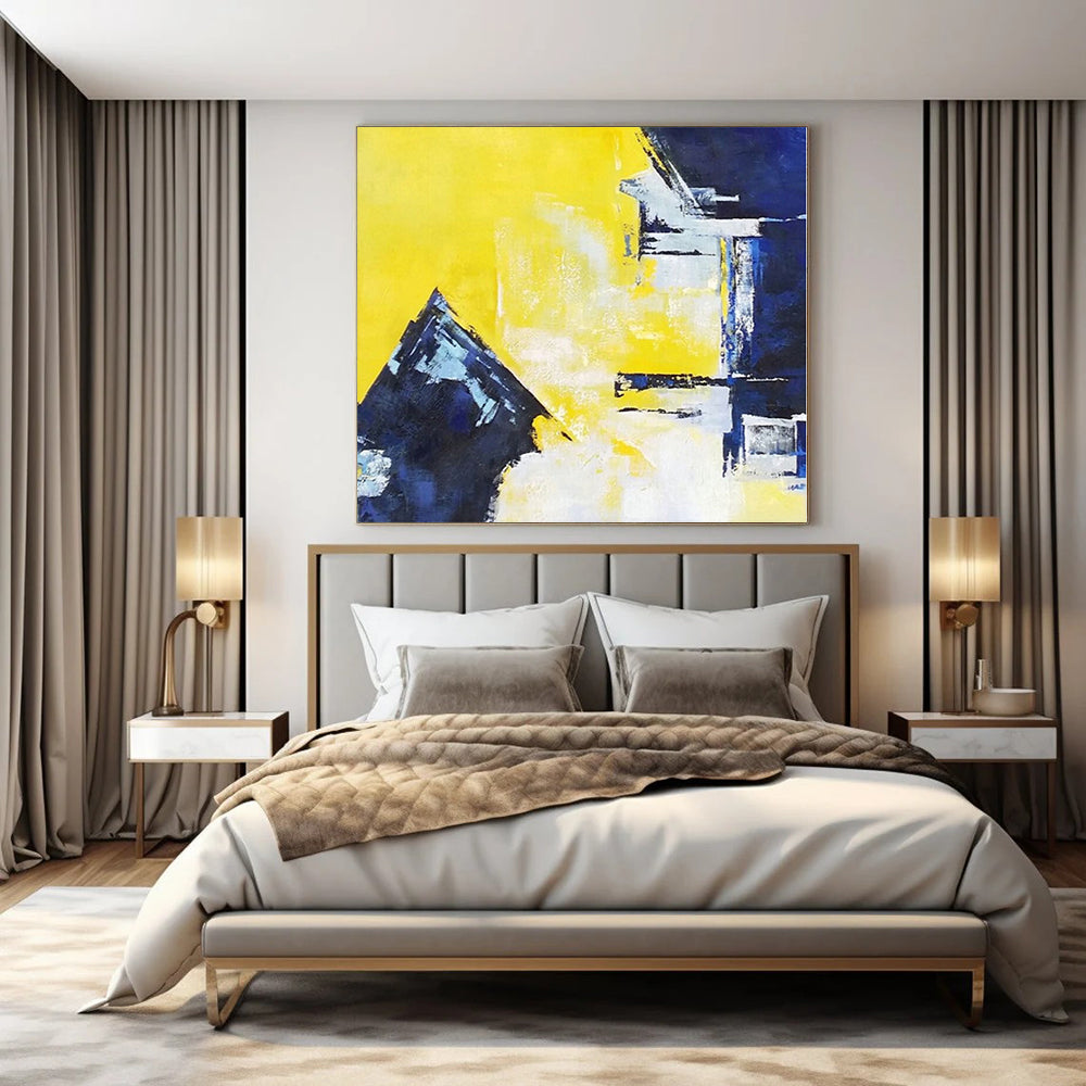 “Yellow - Blue Abstract Forms” Cubist - Inspired Acrylic Art CT0215