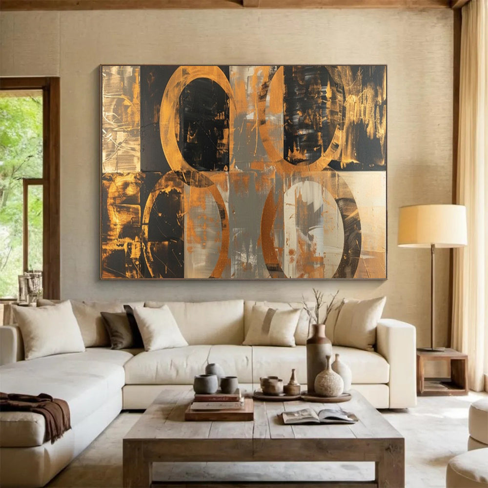 “Gold - Black Circular Echoes” – Abstract Acrylic Painting CT1716