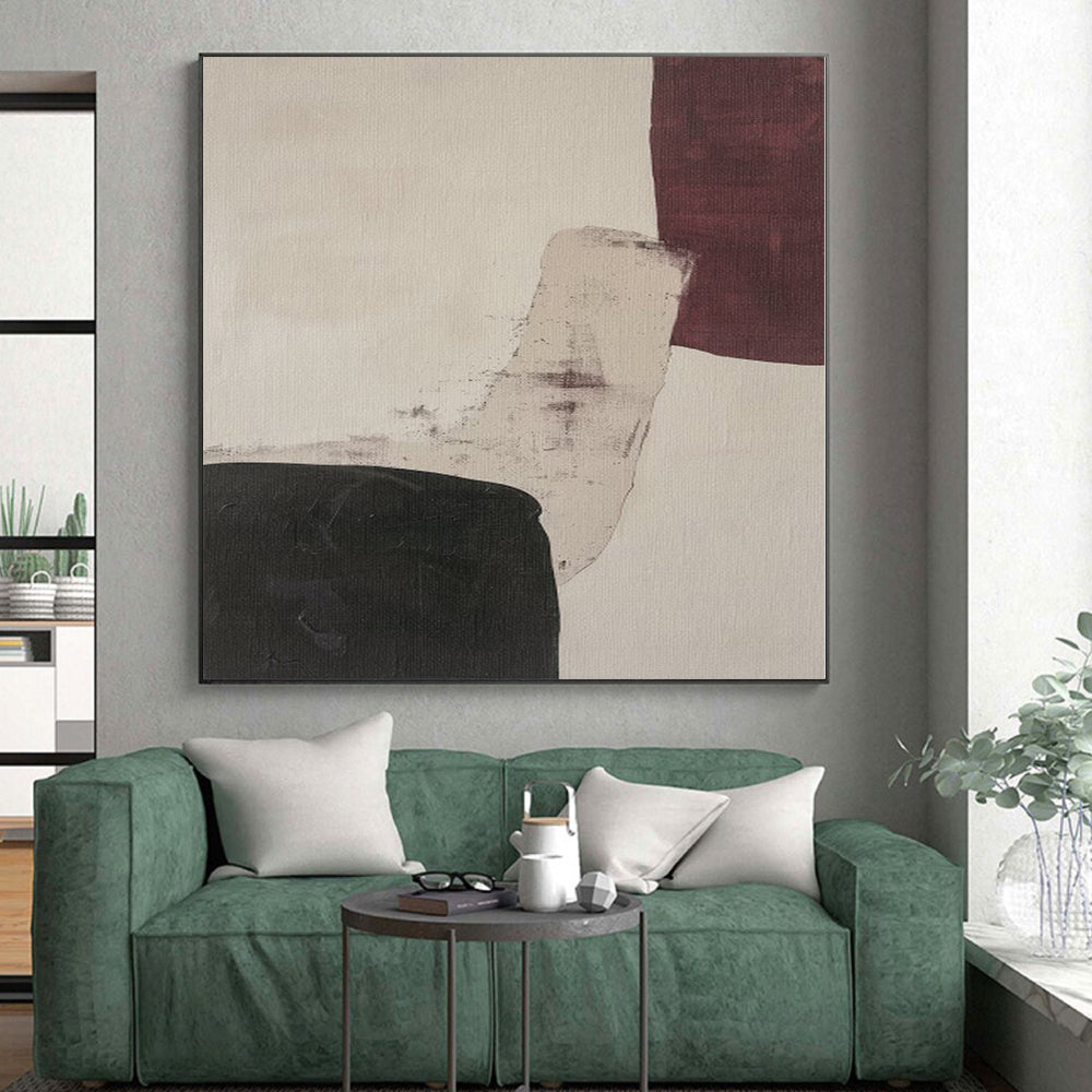 “Beige - Black - Burgundy Shapes” Abstract Acrylic Art CT0265