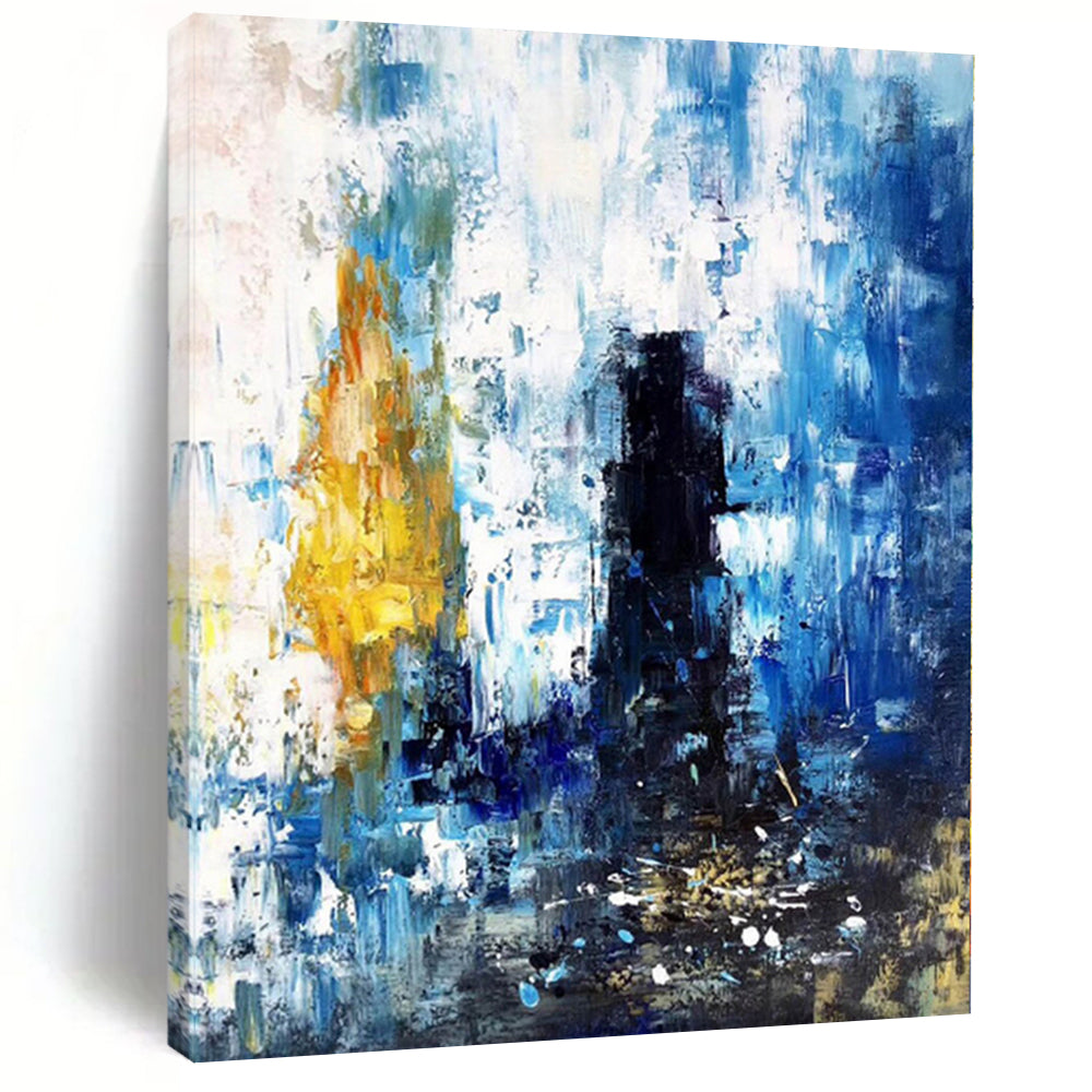 “Blue - Yellow Abstract Cityscape”,Expressive Abstract Painting CT0381