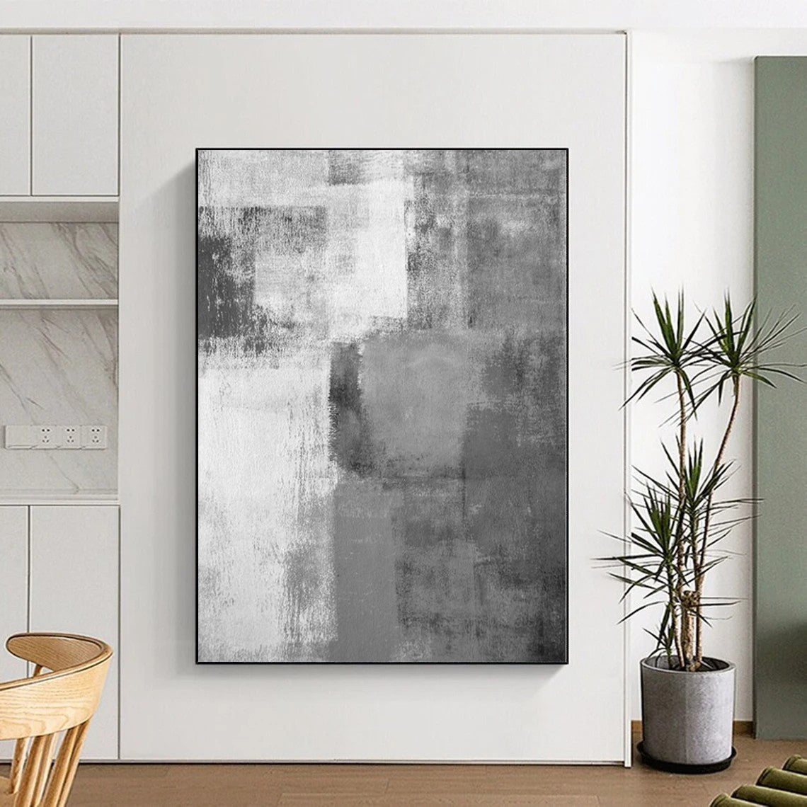 “Monochrome Grey Abstract Blocks”,Subtle Abstract Painting CT0377