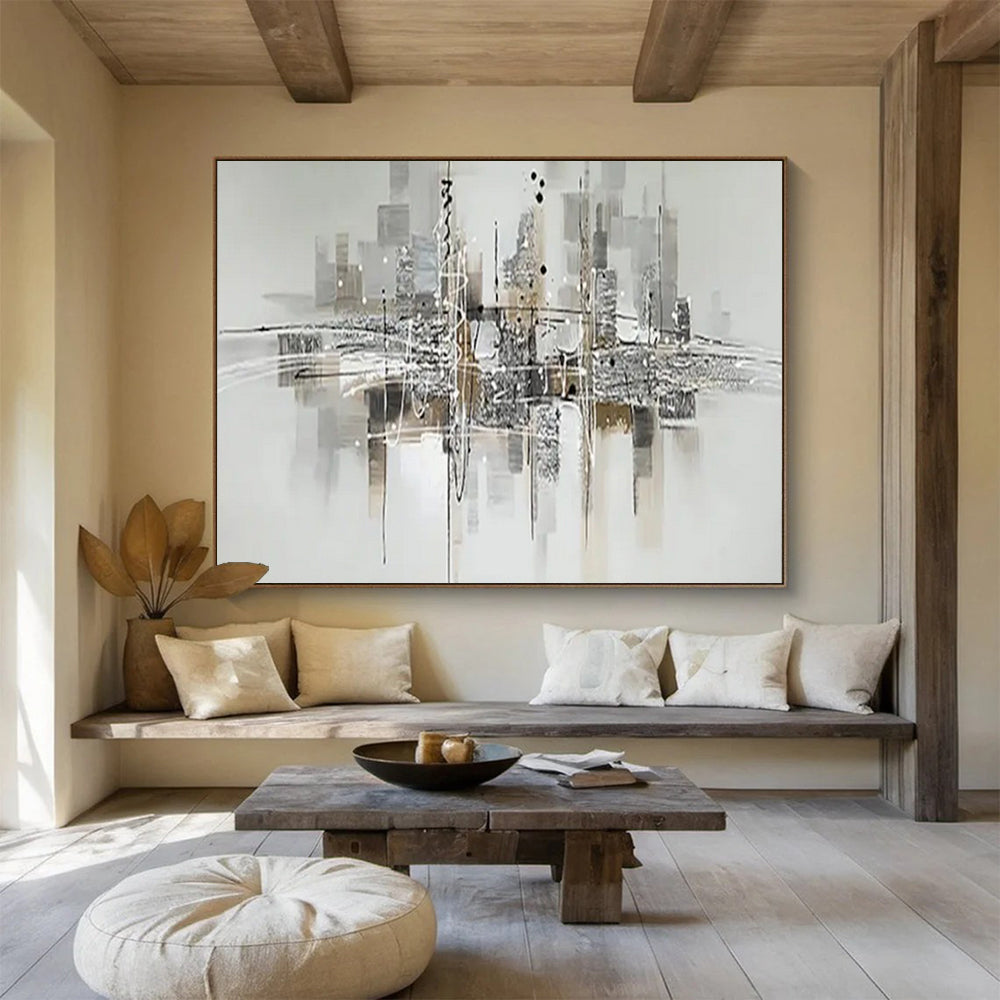 “Urban Echoes” – Monochromatic grays, blacks with energetic, abstract cityscape lines CT1690