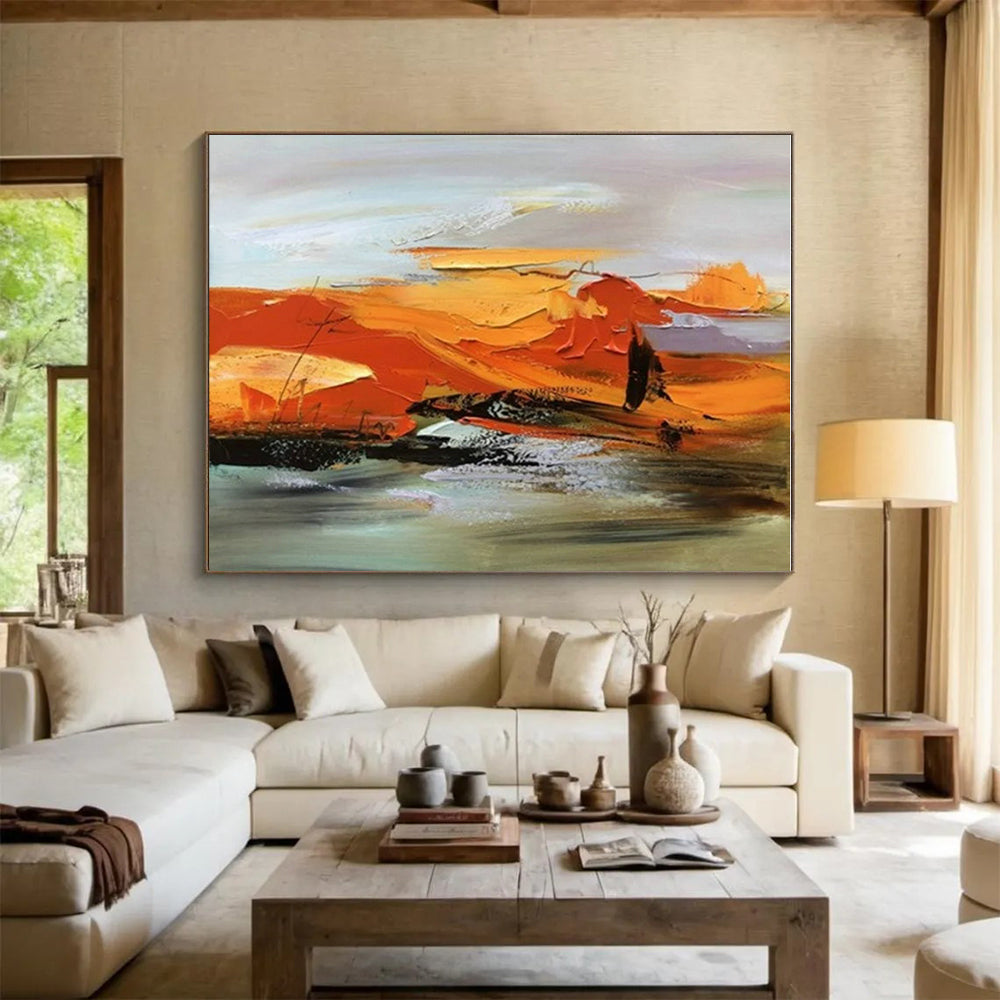 “Orange - Yellow - Grey Dynamic Impasto”,Abstract Expressionist Art CT0615