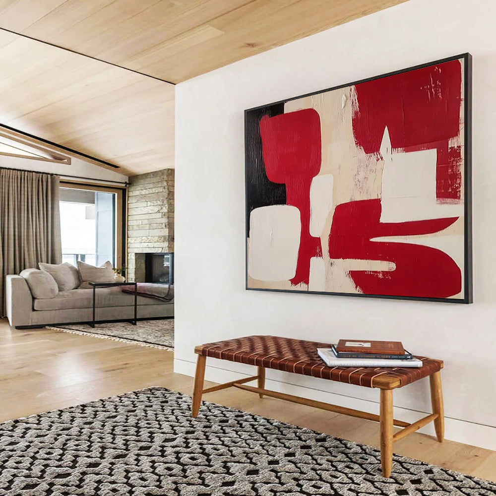Red, Black, and White Geometric Forms - Minimalist Acrylic Art CT1802