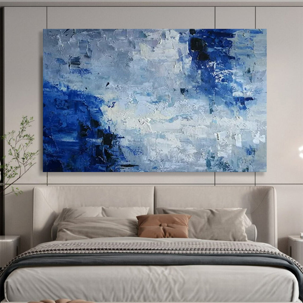 “Blue - Gray Textured Abstraction” - Blue, gray, white; thick textured brushstrokes CT1587
