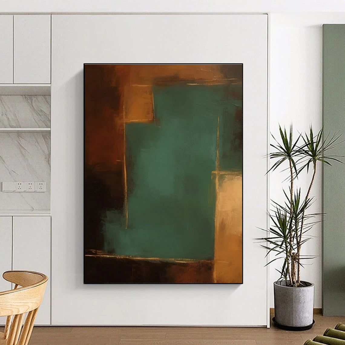 “Dialogue Between Brown & Teal - Gold”,Color - Field Abstract Art CT0601