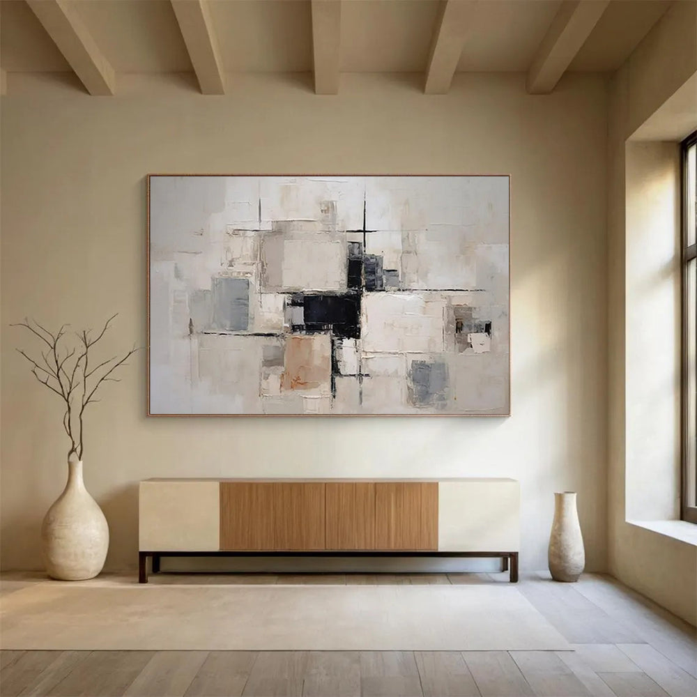 “Neutral Cubes” - Beige, gray, black; geometric blocks and lines CT1579