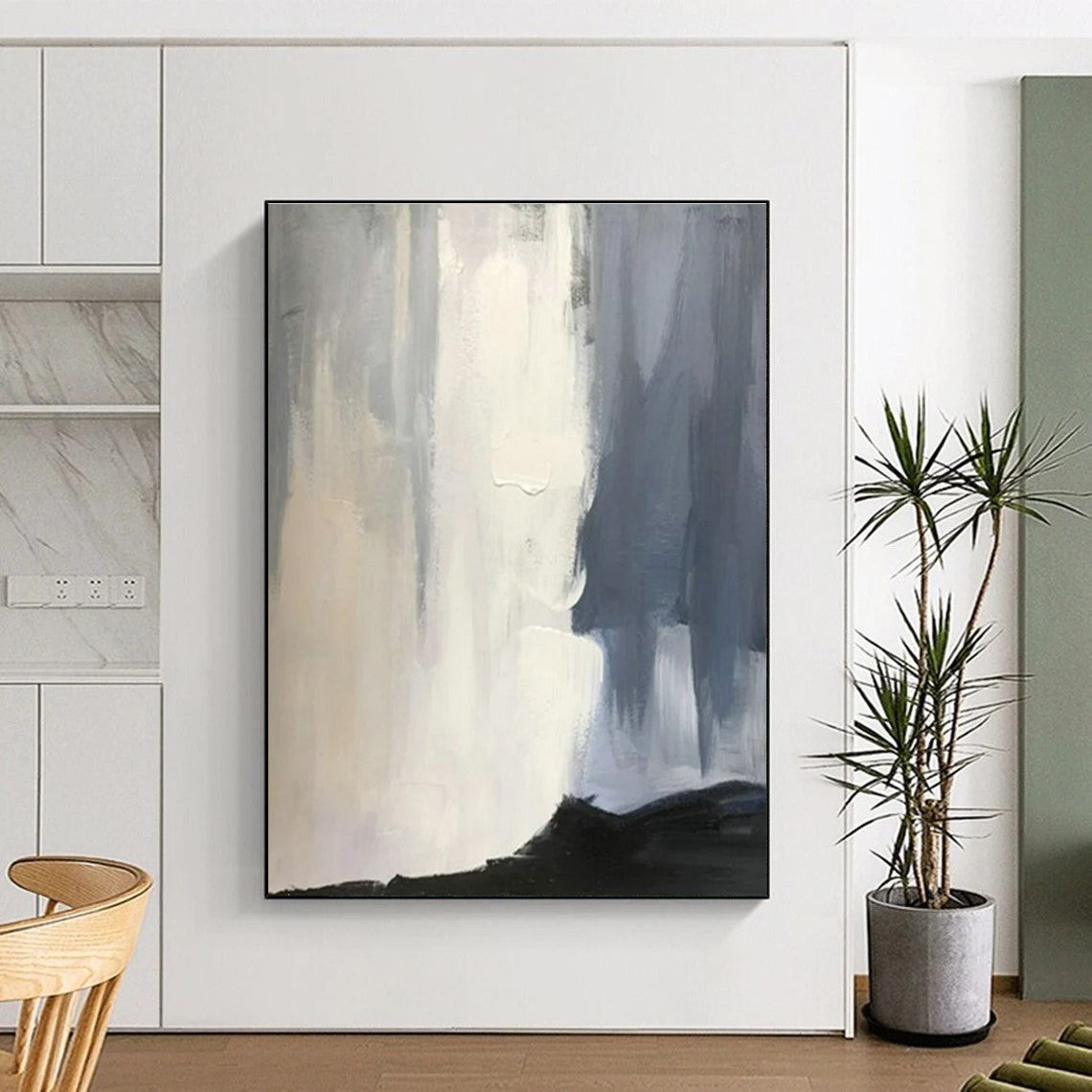 “Grey - White - Black Subtle Strokes”,Abstract Minimalist Art CT0614