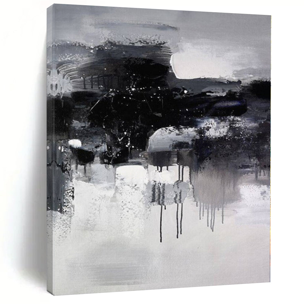 “Black - White Abstract Drizzle”,Expressive Abstract Painting CT0376