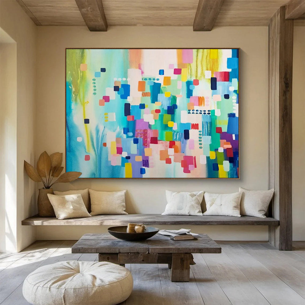 “Color Block Symphony” - Vivid blues, greens, pinks; orderly yet vibrant geometric blocks CT1497