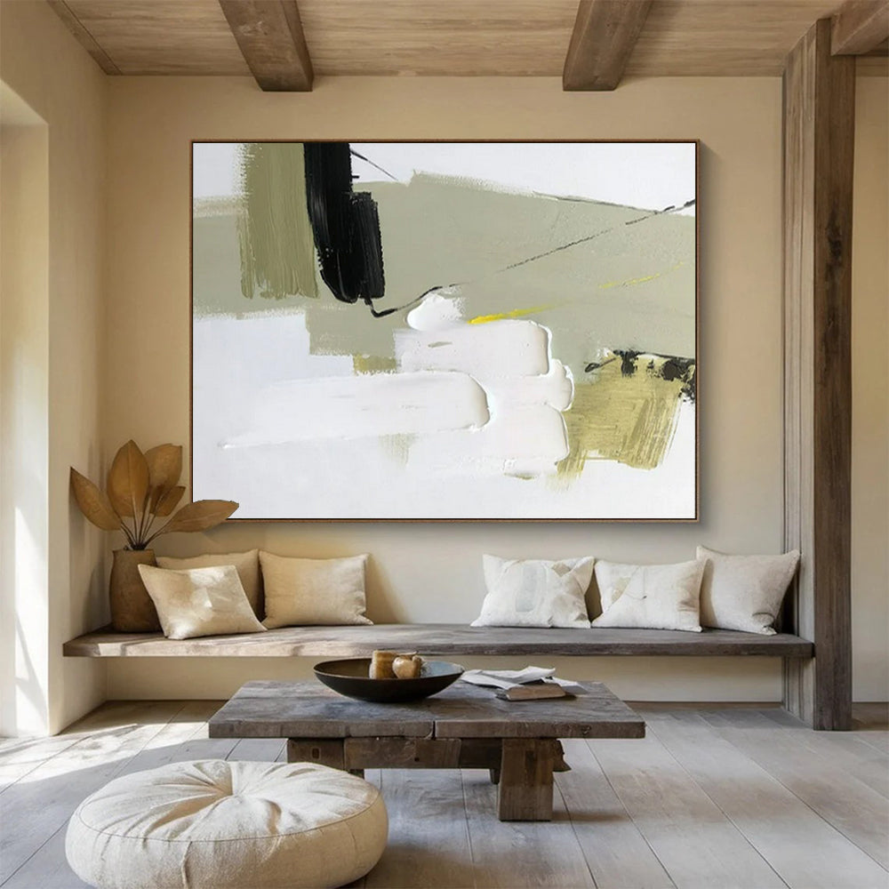 “Earthy Accents” - Black, white, beige, olive; layered blocks and thin lines CT1566