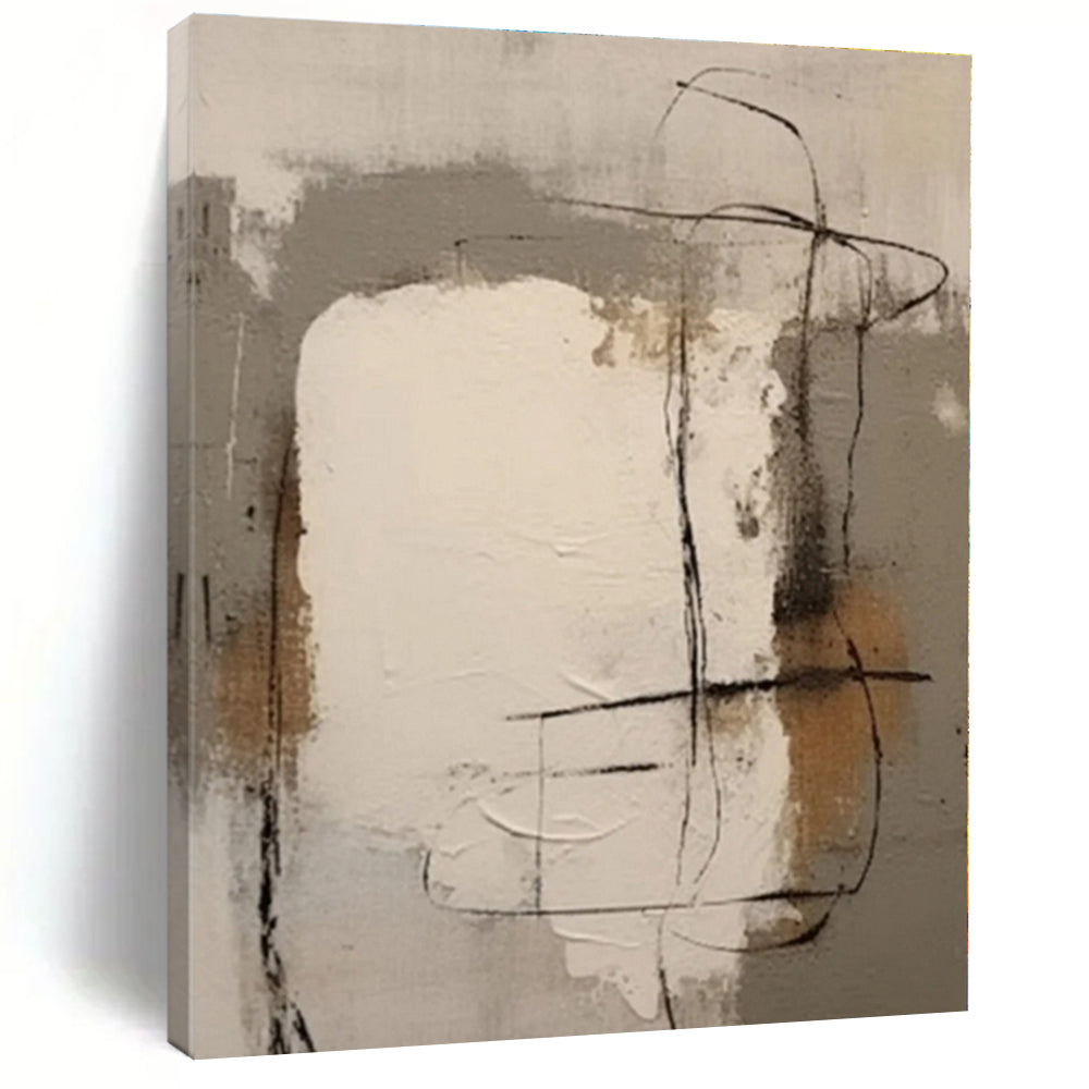 “Neutral Shapes with Black Lines”,Abstract Geometric Oil Painting CT0541