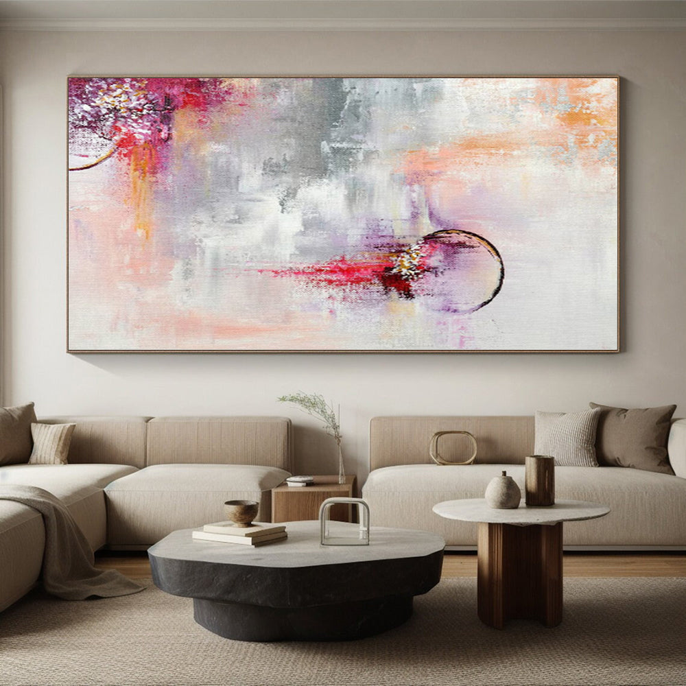 “Dreamy Sunset” - Abstract Art with Pink, Purple, Orange, Gray, White CT0038