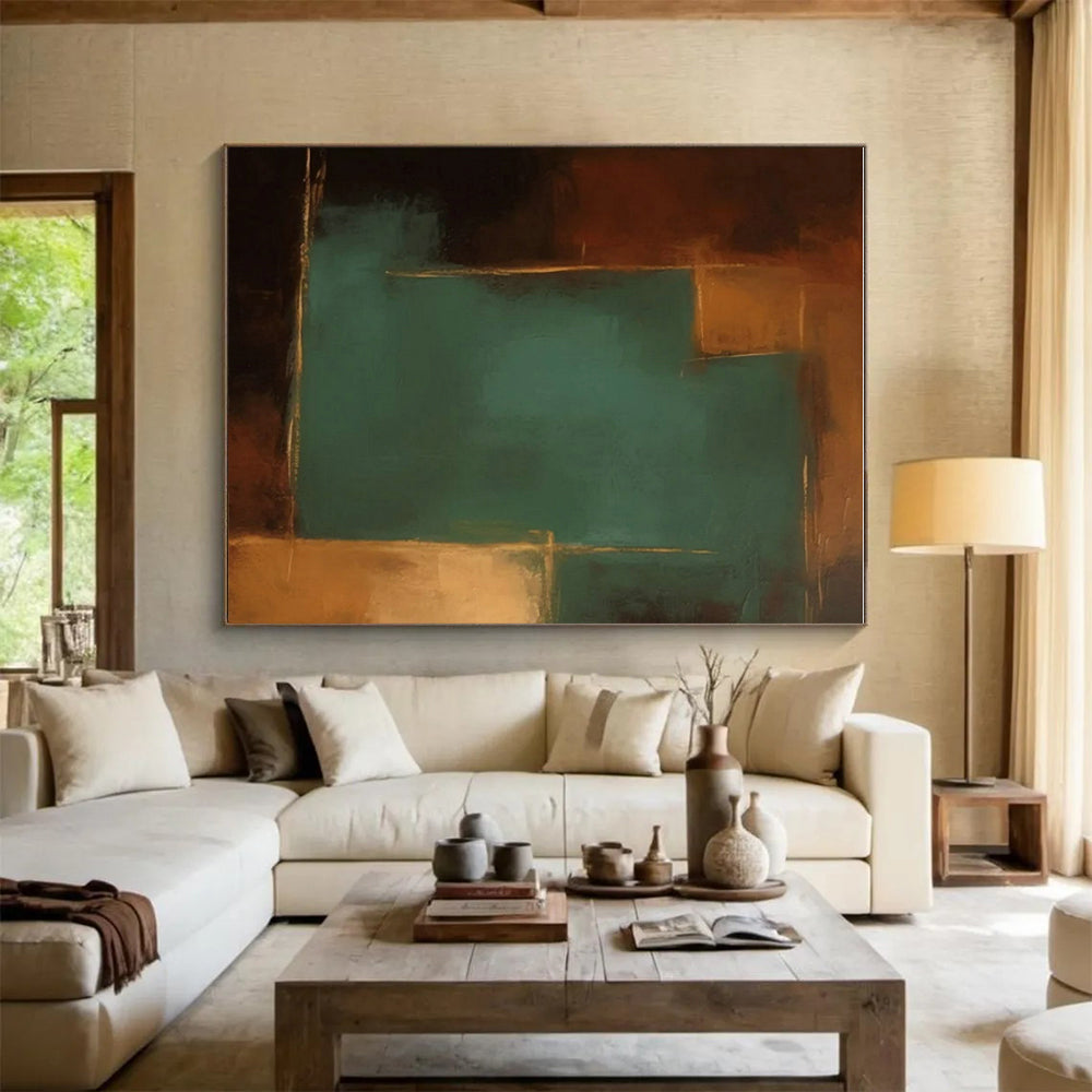 “Dialogue Between Brown & Teal - Gold”,Color - Field Abstract Art CT0601